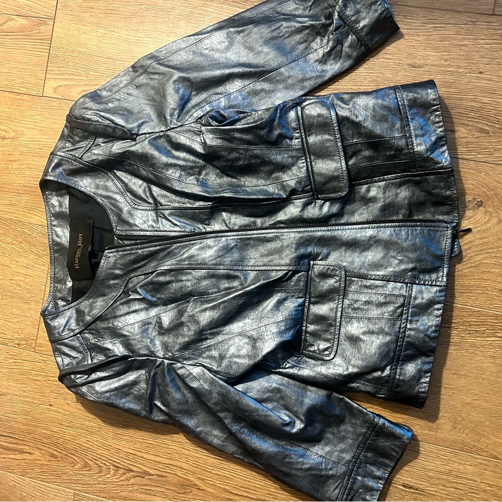 RACHEL Rachel Roy Metallic Gray Leather Jacket